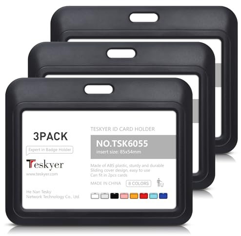 Teskyer 3 Stück Ausweishülle, Kartenhülle, Ausweishalter, Kunststoff, mit Klarsichtfenster, 2 Karten, Horizontal, Schwarz