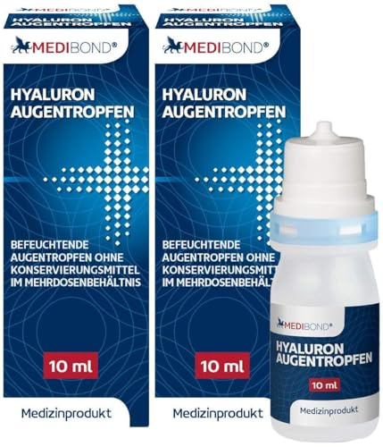 Medibond Hyaluron Augentropfen 2 x 10 ml - (Auch für Kontaktlinsen geeignet) Bei trockenen gereizten oder brennenden