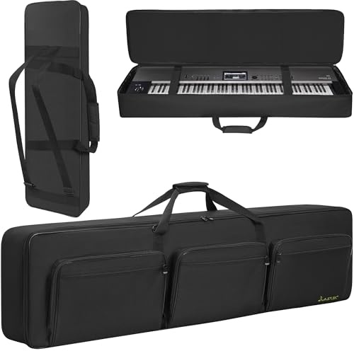 LASUK 88 Key Keyboard Case, Keyboard Gig Bag Case with Adjustable Straps and 6-Pocket for Keyboard Accessaries, 88 Key Electric Piano Keyboard Gig Bag 54x7x13.5