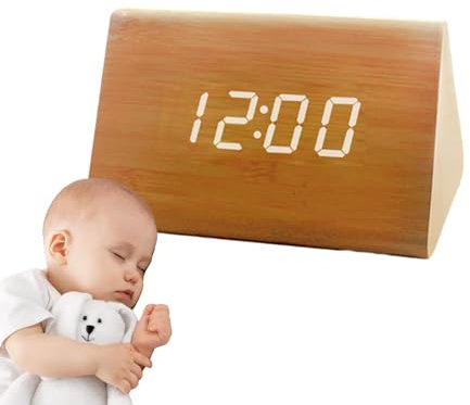 Horloge numérique en Bois - Horloge de Chevet Électrique Réveil Fort | Réveil numérique électrique, horloges électriques en Bois avec contrôle du Son et 3 réglages d'alarme, Horloge numérique