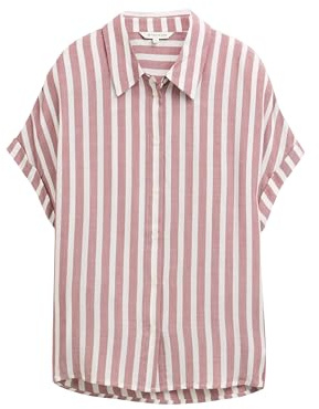 TOM TAILOR Women's Loose Fit Blouse with Striped Pattern, 38280 - Burnt Russet Off White Stripe, 14