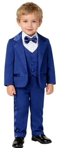 mintgreen dopklänning för nyfödd pojke, 5 st set med lång ärm smoking brudklänning med hatt, Treasure Blue, 2-3 anni