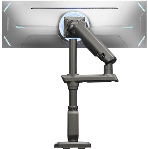 HUANUO Robust monitorarm för ultrabreda skärmar upp till 49, rymmer 18 kg, ultrabrett monitorstativ i aluminium med maxhöjd på 739 mm, helt justerbart bordsfäste, max VESA 100x100 mm