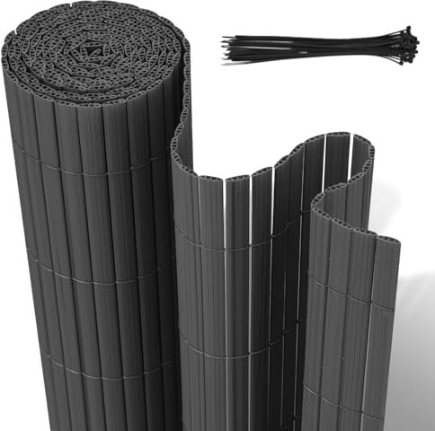 Jaxguom Brise-vue en PVC - 90 x 500 cm - Avec trois renforts nervures et serre-câbles - Protection contre le vent - Résistant aux intempéries - Pour clôture, jardin, terrasse - Anthracite