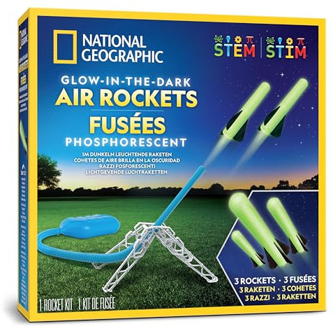 NATIONAL GEOGRAPHIC Lance-Fusées à Air pour Enfants – Lancements jusqu’à 30 m, Fusées Luminescentes, Jouet de Plein Air pour Enfants de 8 à 12 Ans