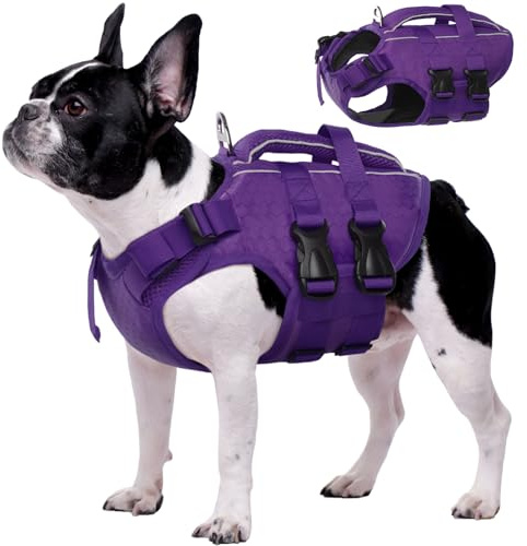 Kuos gilet de sauvetage pour chiens avec haute flottabilité, gilet de sauvetage réglable pour chiens, petit aide à la nage pour chien avec poignée de sauvetage, gilet de sauvetage pour chien âgé pour
