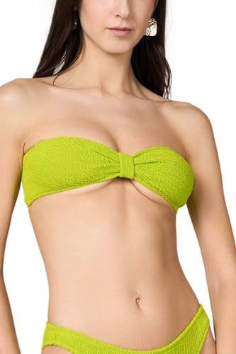 Goldenpoint Donna Costume da Bagno Crinkle - Parte Alta del Bikini - Fascia con Nodo Centrale e Spalline Removibili Doppiato con Lavorazione Arricciata Tinta Unita Fluo Taglia L Colore Verde Lime
