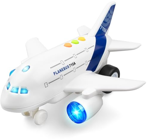 Avión de juguete para niños pequeños – 1:200 avión fundido a presión con luces LED intermitentes y sonido – juguete educativo para niños y niñas a partir de 3 años de edad, modelo de avión de fricción