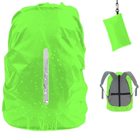 GUKOY Housse de pluie imperméable avec sangle réfléchissante pour sac à dos (8-70 L), 2 sangles réglables à boucle croisée antidérapante, anti-pluie, anti-neige, anti-poussière et anti-gel, Vert, XS