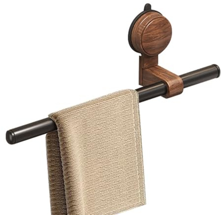 Portasciugamani con Ventosa, Ganci Anello Appendi Asciugamani in Legno con Asta Mobile, Porta Asciugamani Decorazione per Doccia, Cucina e Camera da Letto, Supporto per Asciugamano da Bagno da Parete