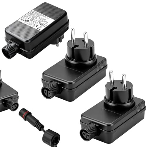 LED-nätadapter 12V 2A 24W, 3 st IP44 vattentät nätadapter LED-adapter för trädgårdsbelysning, julljus, ljusslinga, ljusnät, EU-kontaktadapter
