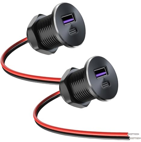 BAIFULAI 2 stycken USB C-uttag 12 V husbil aluminium, 18 W QC 3,0 et 30 W PD 3,0 KFZ 12 volt, husvagn, snabbladdare, yacht, USB-dosa, inbyggt uttag för husvagn, släpvagn, skåpbil, båt, bil