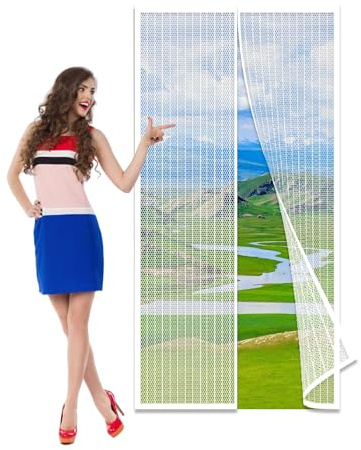 Cortina mosquitera de alta calidad para puerta, 80 x 232 cm, barrera antiinsectos para puertas traseras de patio y balcón, mantiene las moscas fuera y disfruta del aire fresco, fácil instalación