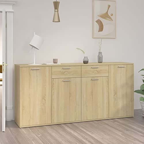 Hommdiy Sideboard Sonoma-Eiche 160x36x75 cm Holzwerkstoff Schrank mit Türen Schubladen Beistellschrank Standschrank