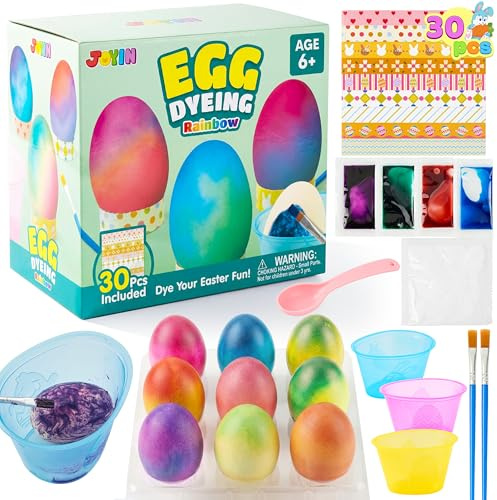 JOYIN Set di 35 colorazioni per uova di Pasqua arcobaleno con colori liquidi in diversi colori, inclusi pennelli, ideale per fai da te e decorare le uova di Pasqua. Perfetto per bambini, attività di
