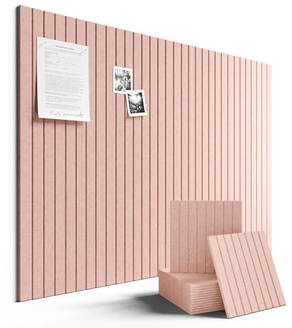 LeKuni Grand tableau feutrine pour Bureau 120x90 cm, Lot de 12 panneaux Muraux en feutre avec autocollante et punaises, tableau photo/memo/affichage pour école, maison, cuisine -Rose