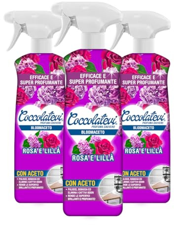 COCCOLATEVI BloomAceto Rosa e Lillà, Confezione da 3 x 750 ml, Detergente Anticalcare Naturale all'Aceto, Ideale per Superfici Brillanti e Senza Aloni