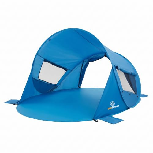 outdoorer UV 80 Pop up Strandmuschel Beach Air, 245x145x100 cm, bestens belüftet, 2 Fenster, 1 verschließbare Tür, hoher UV-Schutz mit Silberbeschichtung, 2 Erwachsene und 1-2 Kinder, windstabil