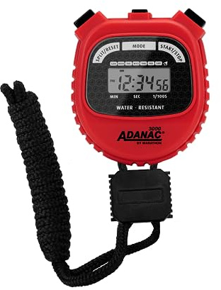 Marathon Adanac 3000 Digital Stopwatch Timer, Red - High Precision Accuracy to 1/100th Seconds - Water, Dust & Shock Resistant - 46” Lanyard Included