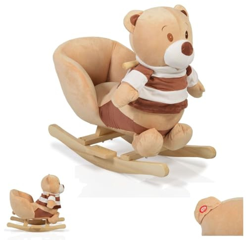 Moni Peluche Animal à Bascule Ours Brun WJ-635, Manches en Bois à partir de 12 Mois