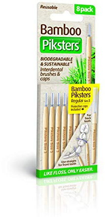 Bamboo Piksters Interdental Brushes | Sizes 00-6 | 8 Pack (8 Pack, Size 3 (Yellow))