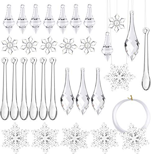 FEPITO 70 PCS Christmas Acrylic Icicle Clear Plastic Icicle Ornaments for Christmas Party Christmas Tree Hanging Supplies Holiday Decoration (50)