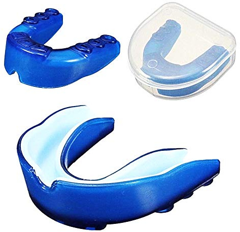 Paradenti Boxe - Rugby - Taekwondo- Karate - Judo - Uomo - Donna - Bambino da 10 Anni in su - Protezione in Silicone modellabile - Gomma per Denti - Colore Blu - Idea Regalo Natale e Compleanno