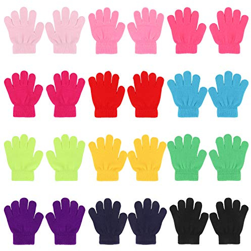 QKURT 12-pack magiska vinterhandskar för barn, hela fingrar, vinter, stickade magiska stretchhandskar, termiska vinterhandskar för pojkar, flickor, baby