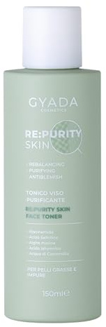 GYADA COSMETICS, Re:Purityskin Face Toner Tonico Viso Purificante, Per Pelli Grasse, Impure, Miste e a Tendenza Acneica, Contrasta le Imperfezioni, Acido Ialuronico