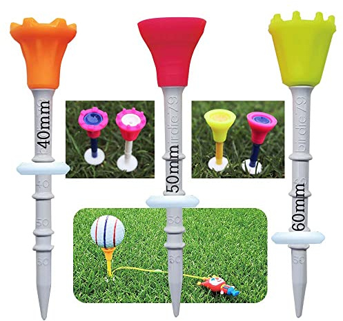 BIRDIE79 Camisetas de Golf mejoradas de Cabeza Grande (Silicona) de 3-1/4 – Altura Ajustable – Fácil de Quitar – tee Off con Mayor consistencia – Excelente Durabilidad – Colgador de Camiseta de Golf
