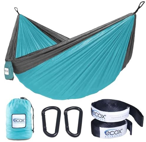 ecox Outdoors Parachute Hammock Single with 2 Tree Straps, Portable Lightweight Nylon Comfortable for Backpacking, Camping, Travel, Beach, Backyard, Patio, Hiking