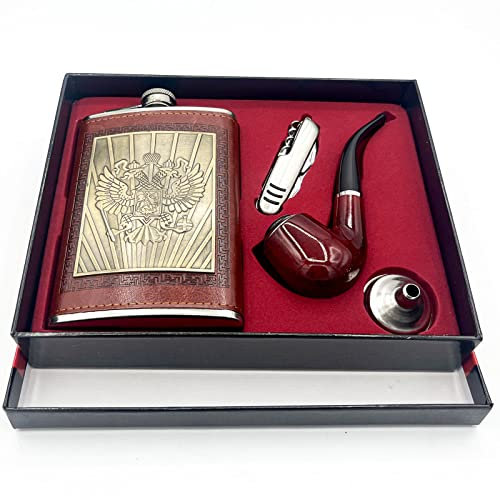 EUROXANTY Set fiaschetta e accessori,Fiaschetta in alluminio con coltello svizzero,Fiaschetta per liquori con imbuto,Fiaschetta per Whisky con tappo imperdibile, pipa per tabacco e liquori,Scudo