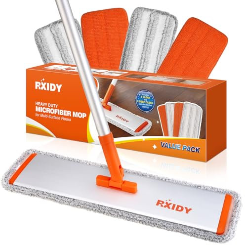 RXIDY Bodenwischer Wischer 45CM Großer Wischmopp Professionelle Wischer Boden mit 4 Wisch Pads und Fensterschaber für Hartholz Laminat Vinyl Fliesen Marmor