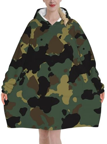 Jmorco Camouflage Muster Decke Hoodie für Damen und Herren, übergroßer Sherpa-Kapuzenpullover, tragbarer Kapuzenpullover, Sweatshirt, Decke, 320 g Flanell-Decke, Camouflage-Muster, XL/XXL
