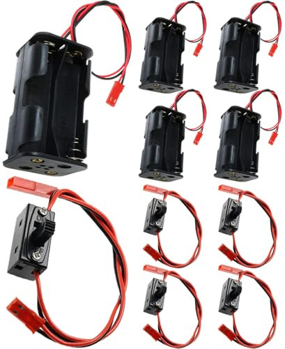 Xiatiaosann On/Off Power Switch Battery Receiver and 4 x AA Battery Holder Case with JST Plug for RC Car Crawler Truck Airplane (10 Pack)