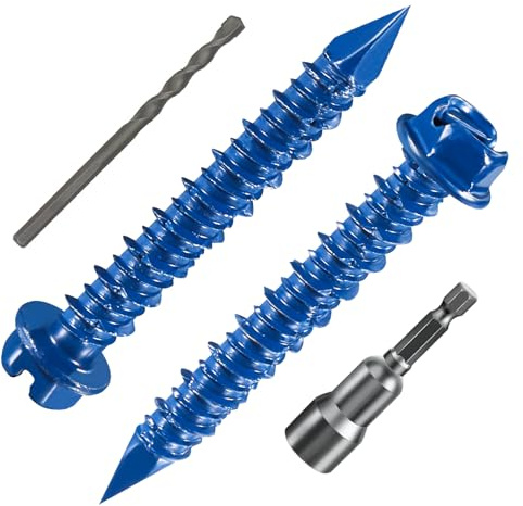 Wensilon(30 PCS) 3/16 * 1-3/4 Slotted Hex Concrete Screws Anchor Blue Hexagon Head for Anchoring to Masonry, Block or Brick Stucco