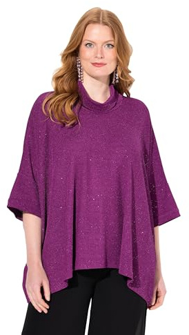Ulla Popken dam Shirt, Glitzer-effekt, Oversized, Rollkragen, Halbarm T-tröja