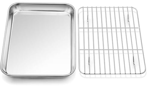QAUUCP Plaque de Cuisson en Acier Inoxydable à Fond Plat, Grille de Refroidissement, Plateau, Four, Cadre en Maille, Plaque de Cuisson Polyvalente Plaque De Cuisson pour Four(Large)