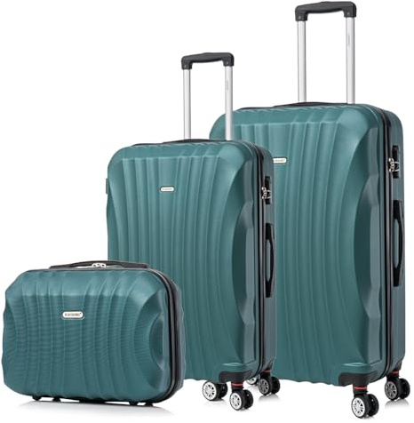 RAYKONG Juego de Maletas ABS Rígida 3 Piezas|Maleta Cabina 55cm|Maleta Mediana 68cm|Neceser 29cm|Verde