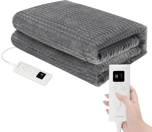 Taliyah Heizdecke mit Abschaltautomatik, Überhitzungsschutz Wärmedecke Heizdecke, 9 Temperaturstufen 5 Stunden Timer Heizdecke 130x180 cm Flanell, Waschbar Wärmedecke Elektrisch(Grau)