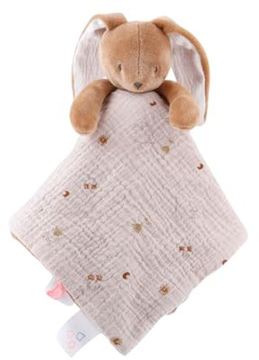 NOUKIE’S - Doudou réversible Jour et Nuit - Lapin Marron Moka - Matière Veloudoux® et Gaze de Coton Bio - Double Peluche éveil/Sommeil - Idéal pour apaiser et accompagner bébé