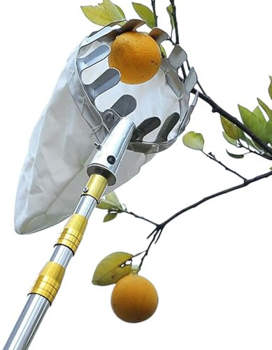 Cueilleur de Fruits Telescopique, Cueille Fruit avec Sac de Rangement, Ramasse Fruit en Acier Inoxydable, Cueille Cerise, Outil Cueillette Jardin Arbre Poires Pêches Cerise