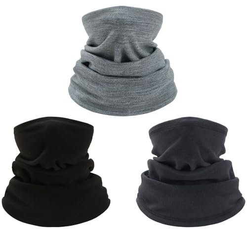 Risipu Winter Kleinkind Halswärmer Mädchen Halswärmer Gesichtsschal Jungen Super Soft Dralon Schal Winddicht Schlauchschal Snood (3Pcs - Schwarz+Dunkelgrau+Hellgrau)