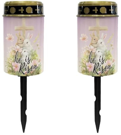 Luarisgur Easter Rabbit Cross Solar Memorial Lights for Graves Purple Gravesite Decorations Cemetery Eternal Light Solar Candle Lights Waterproof Memorial Grave Decorations Gifts Set of 2