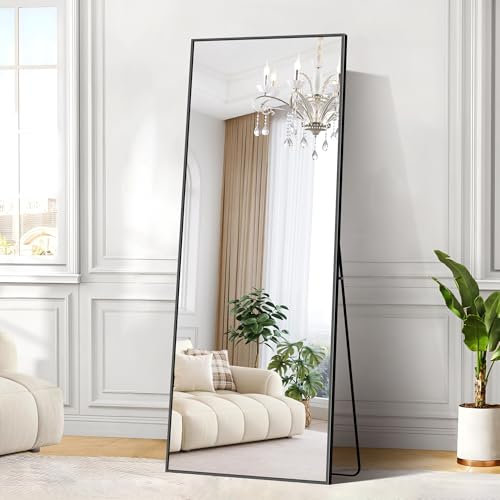 WOLIBEER Großer Ganzkörperspiegel 179 x 65 cm, Ganzkörperspiegel mit Aluminium Rahmen Schwarz Rechteckiger Wandspiegel Standspiegel, Spiegel für Schlafzimmer Wohnzimmer Ankleidezimmer Flur