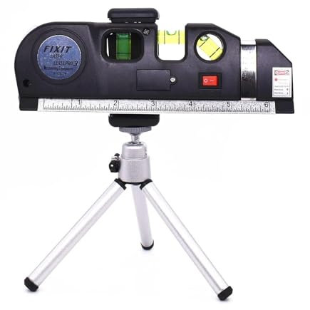 Uadme Nivel Láser Multifunción, 2.5m Láser Nivelador y Regla de Medición, Líneas Láser Horizontales Verticales Cruzadas, con Trípode y Clip, para Colgar Fotos Instalar Estantes Colocar Pisos