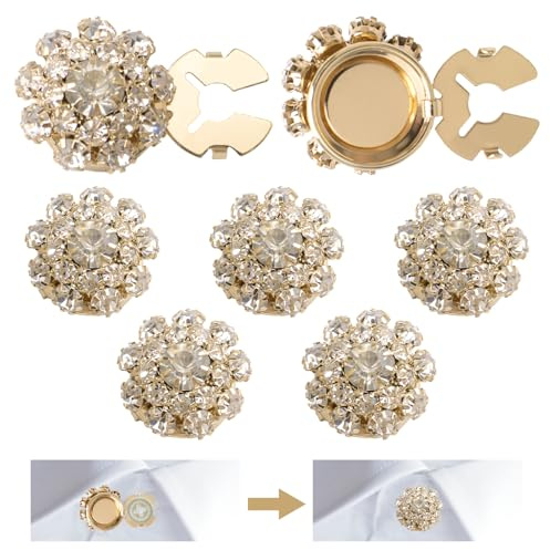 URROMA Lot de 6 Boutons en Strass dorés Amovibles pour Chemise et Costume