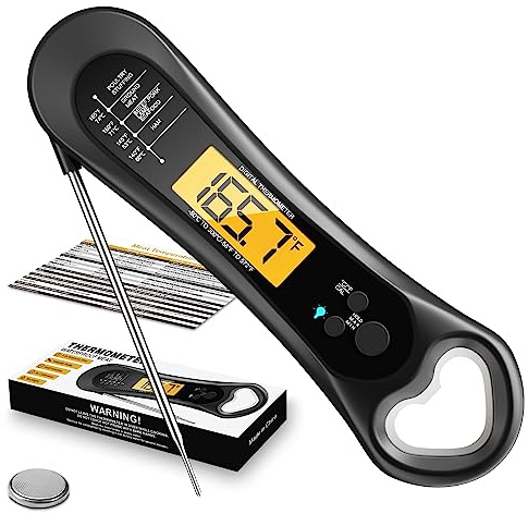 Meat Thermometer Digital, Instant Read Meat Thermometer for Grill and Cooking, with Bottle Opener, Backlight & Calibration Food Thermometer, Kitchen Gadgets for BBQ, Turkey, Candy, Liquids
