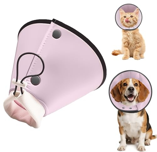Shyllin Skyddande och justerbart halsband för hundar och katter, skyddande hundhalsband, anti-slickande med reflekterande kanter, för återhämtning från kirurgiska ingrepp (rosa, L)