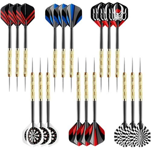 KIRZAX 18 PièCes Flechette Pointe Acier FléChettes Pointe,avec Pointe en MéTal, avec Tige et Ailettes,Jeu de FléChettes Professionnel,SûRe et Durable,pour DéButants et Amateurs